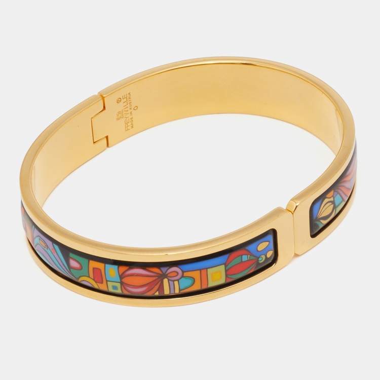 Pre Owned Frey Wille Hommage à Hundertwasser Fire Enamel Gold Plated Clasp Ballerina Bangle Bracelet