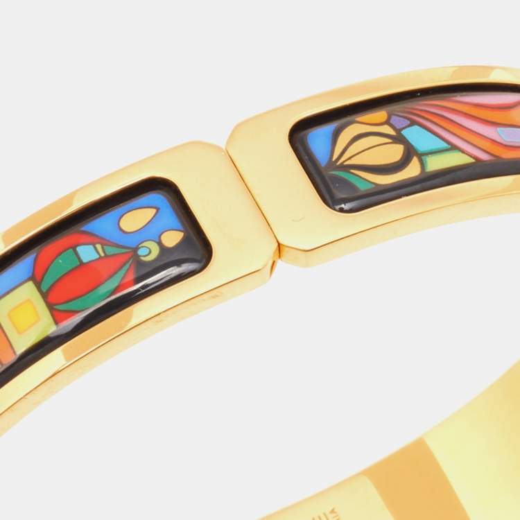 Pre Owned Frey Wille Hommage à Hundertwasser Fire Enamel Gold Plated Clasp Ballerina Bangle Bracelet