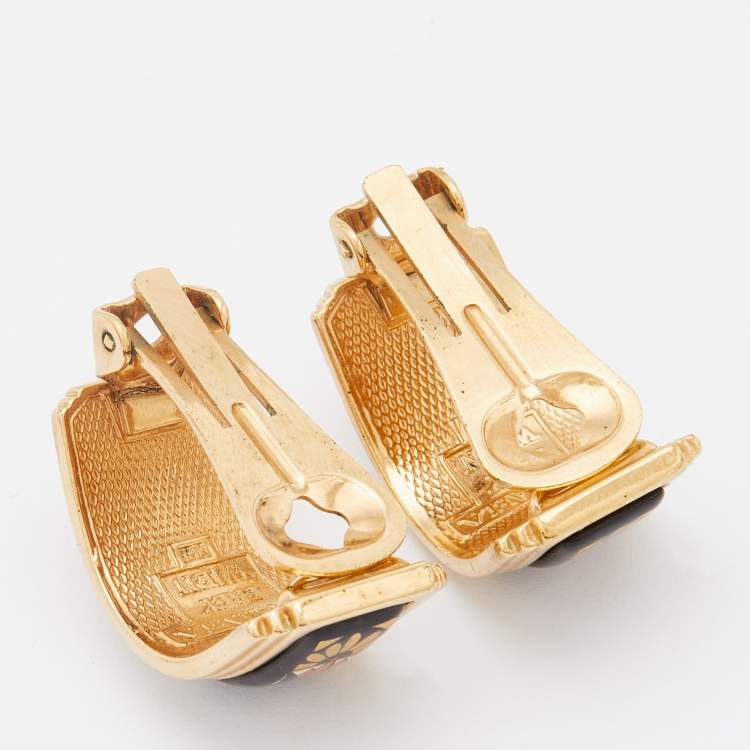 Pre Owned Frey Wille Vintage Fire Enamel Gold Tone Clip On Earrings