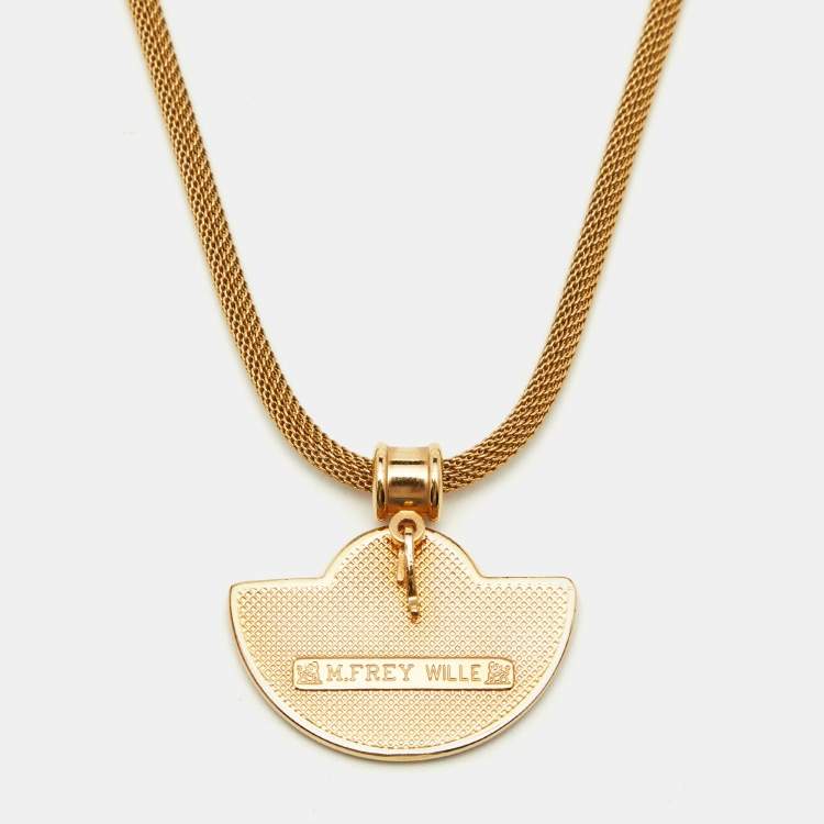 Pre Owned Frey Wille Golf Tone Fire Enamel & Black Fabric Interchangable Chain Pendant Necklace