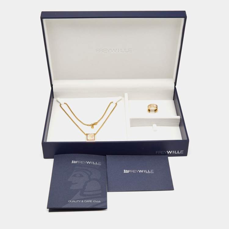 Pre Owned Frey Wille Magic Sphinx Fire Enamel Gold Plated Ring & Necklace Set