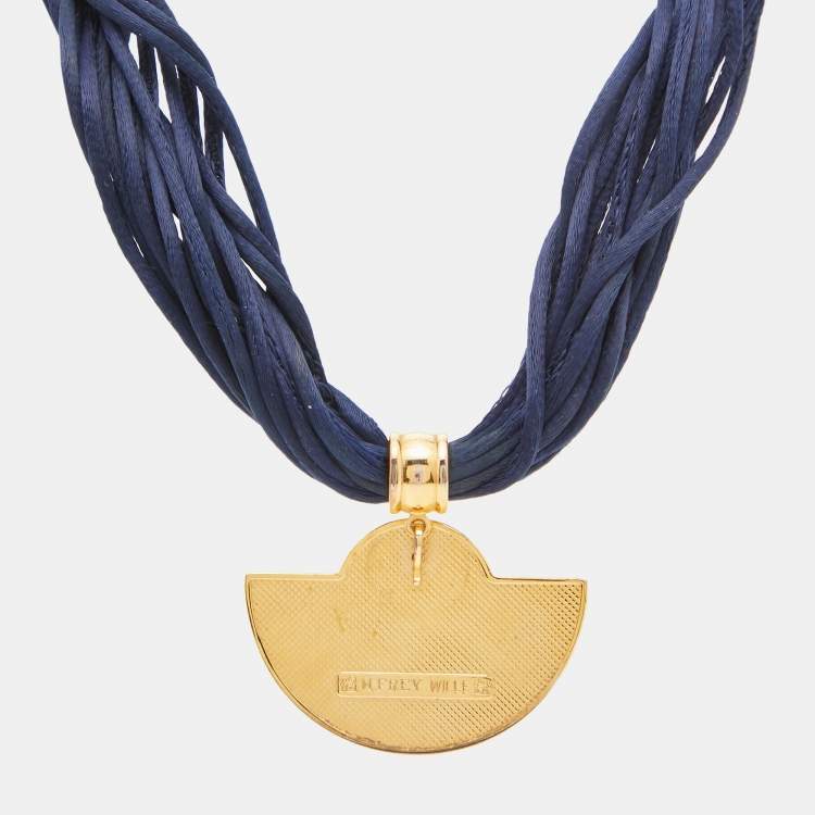 Pre Owned Frey Wille Fire Enamel Gold Tone Cord Necklace