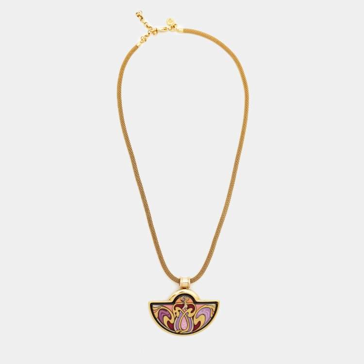 Pre Owned Frey Wille Fire Enamel Gold Tone Necklace