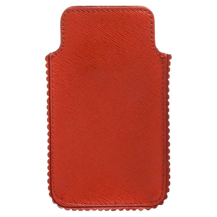 Pre Owned Furla Orange Leather Phone Case 