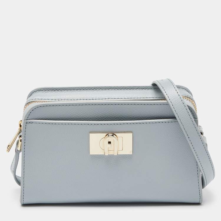Pre Owned Furla Blue Leather 1927 Zip Crossbody Bag