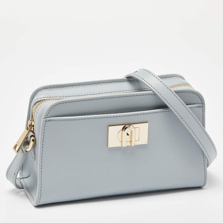 Pre Owned Furla Blue Leather 1927 Zip Crossbody Bag