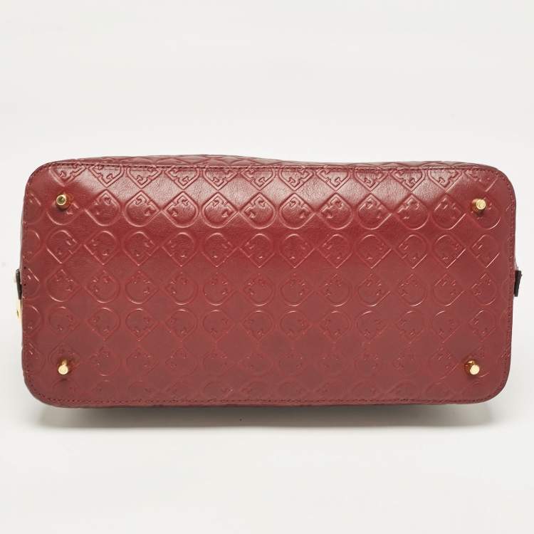 Pre Owned Furla Red Embossed Leather Fantastica Dome Satchel