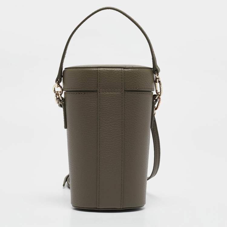 Pre Owned Furla Sage Green Leather Mini Net Bucket Bag