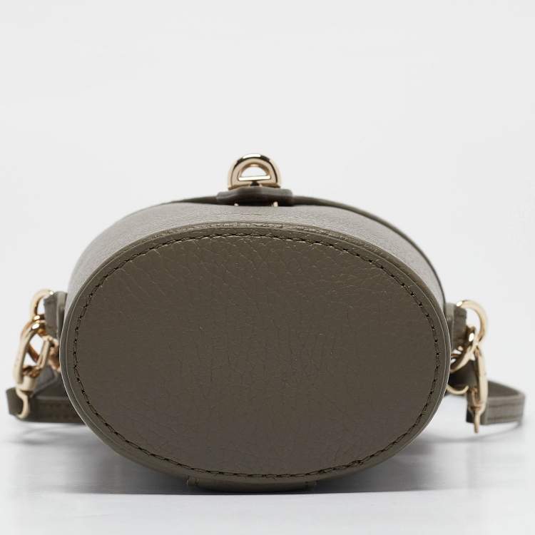 Pre Owned Furla Sage Green Leather Mini Net Bucket Bag