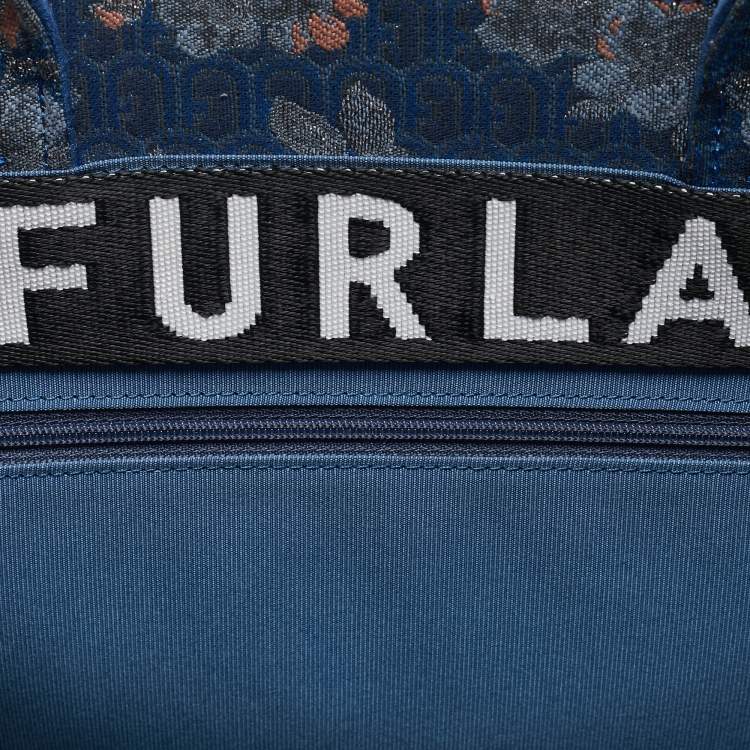 Pre Owned Furla Blue/Multicolor Jacquard Canvas Large Floral Opportunity Tote