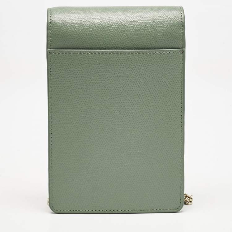 Pre Owned Furla Green Leather Flow Phone Chain Crossbody Bag