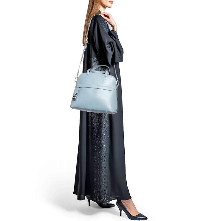 Pre Owned Furla Light Blue Leather Medium Piper Dome Satchel