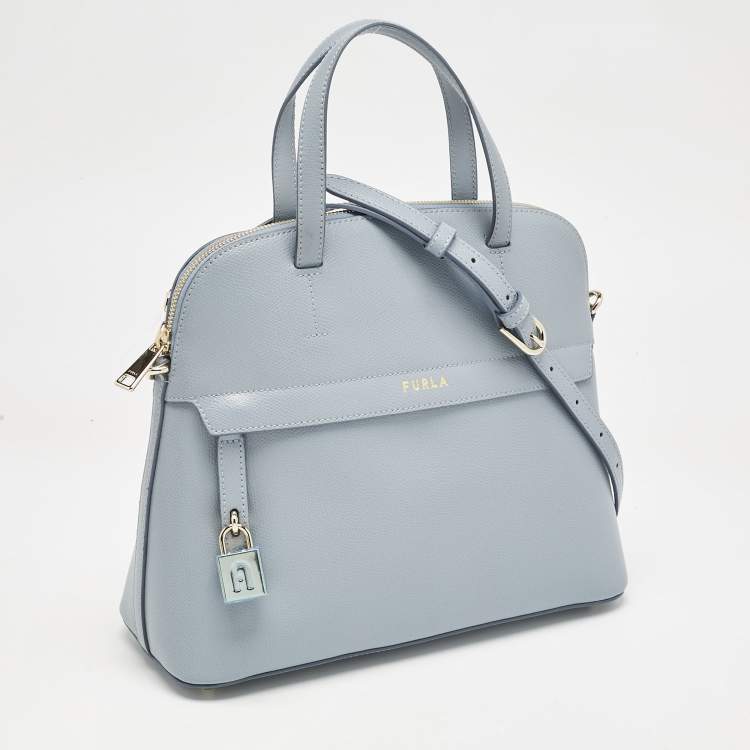 Pre Owned Furla Light Blue Leather Medium Piper Dome Satchel