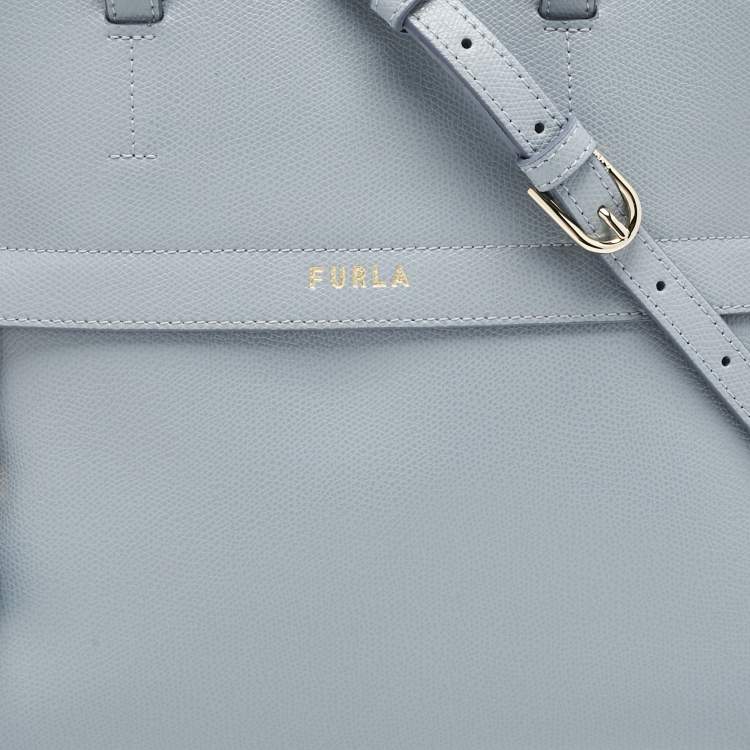 Pre Owned Furla Light Blue Leather Medium Piper Dome Satchel