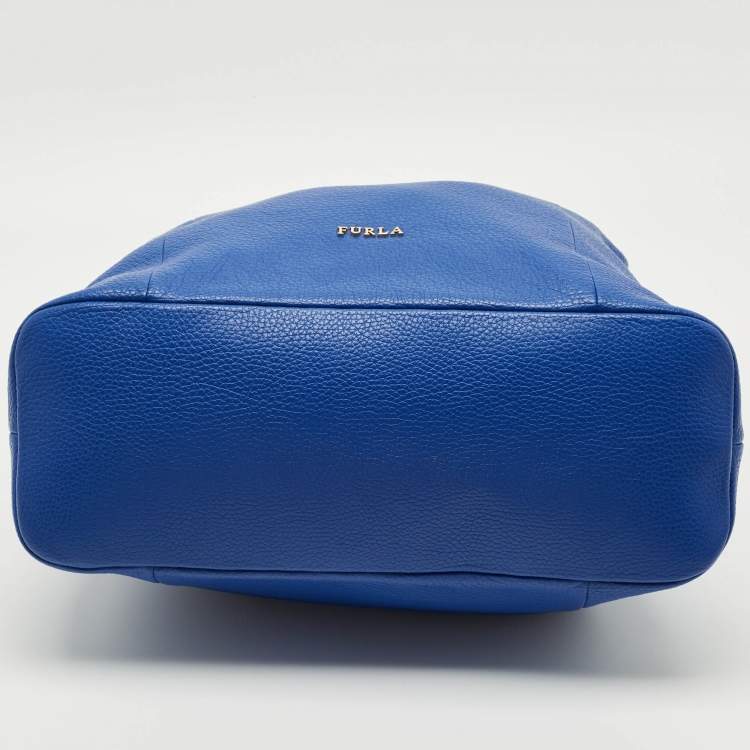 Pre Owned Furla Blue Leather Raffaella Hobo