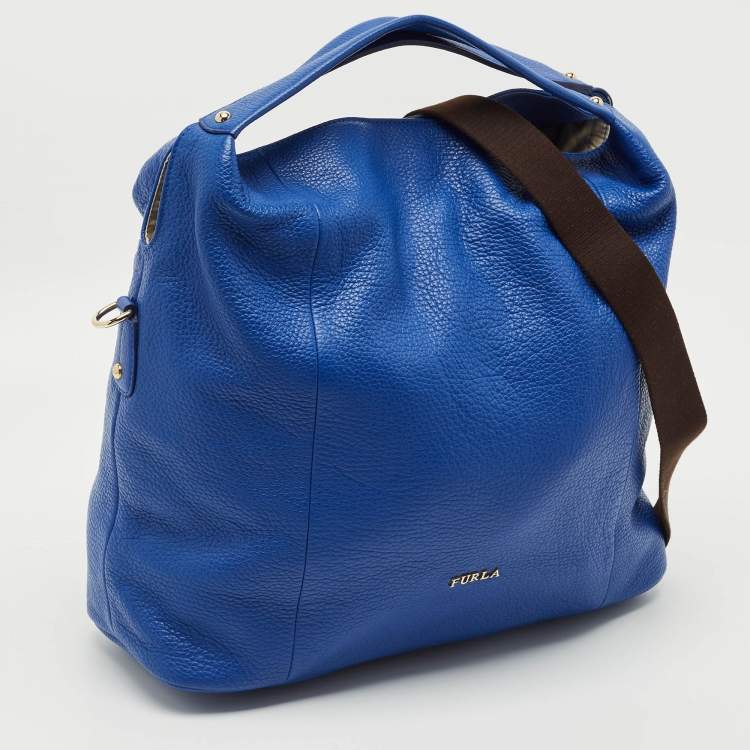 Pre Owned Furla Blue Leather Raffaella Hobo
