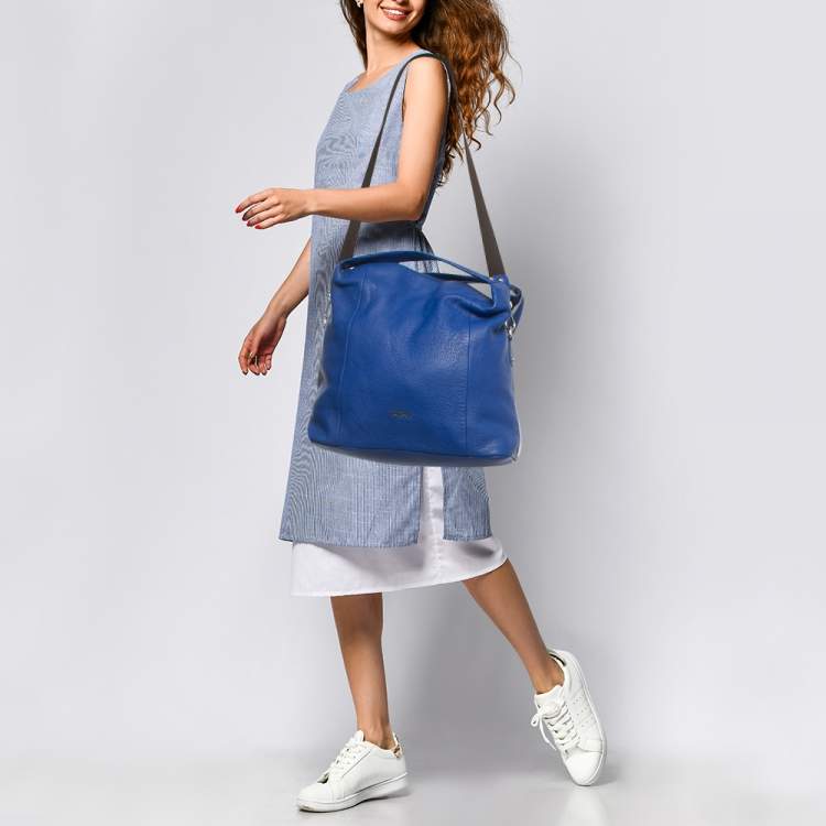 Pre Owned Furla Blue Leather Raffaella Hobo