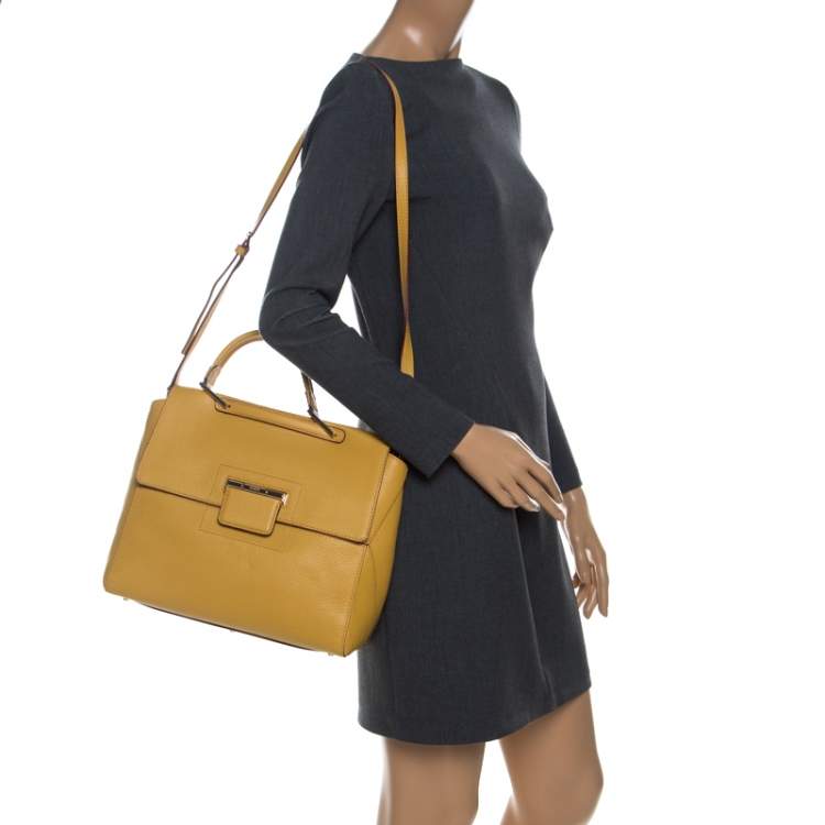 Vintage FURLA Yellow Leather Designer Handbag Purse Bag ~ Unique!