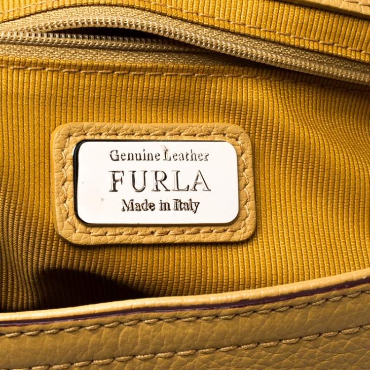 Pre Owned Furla Yellow Leather Artesia Creta Top Handle Bag