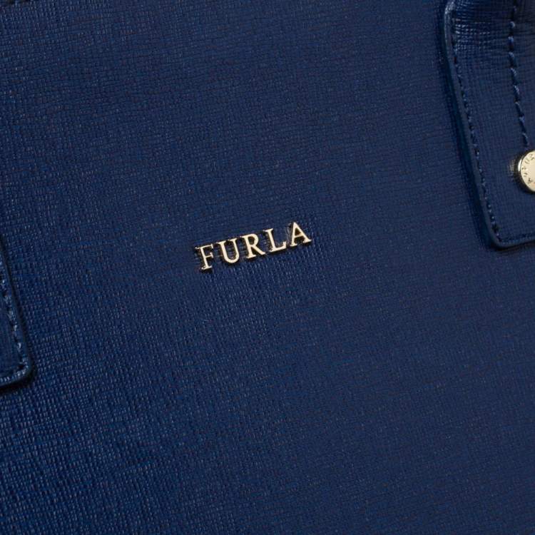Pre Owned Furla Blue Leather Zip Tote
