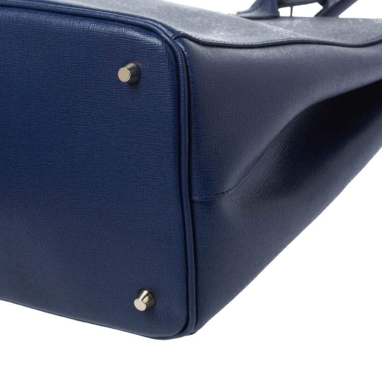 Pre Owned Furla Blue Leather Zip Tote