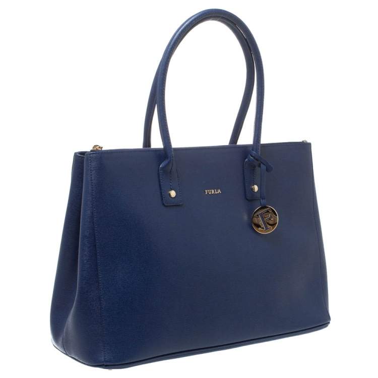 Pre Owned Furla Blue Leather Zip Tote