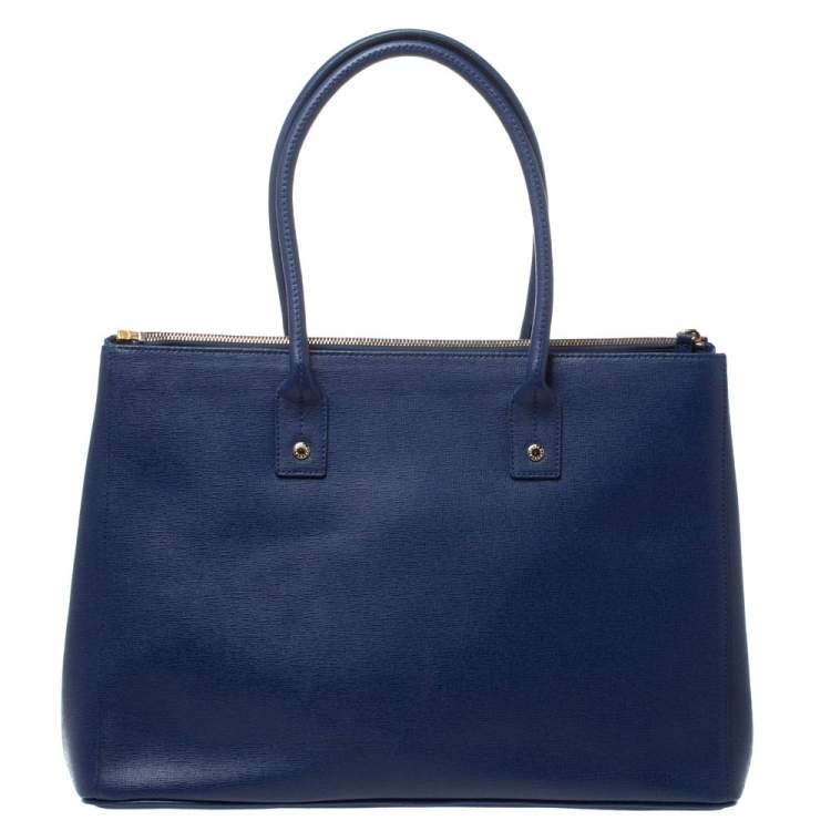 Pre Owned Furla Blue Leather Zip Tote