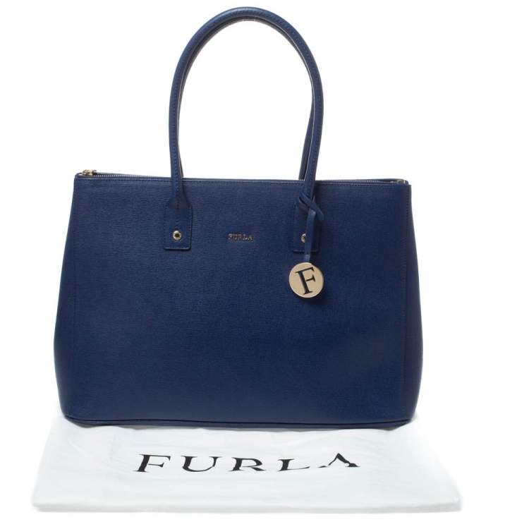 Pre Owned Furla Blue Leather Zip Tote
