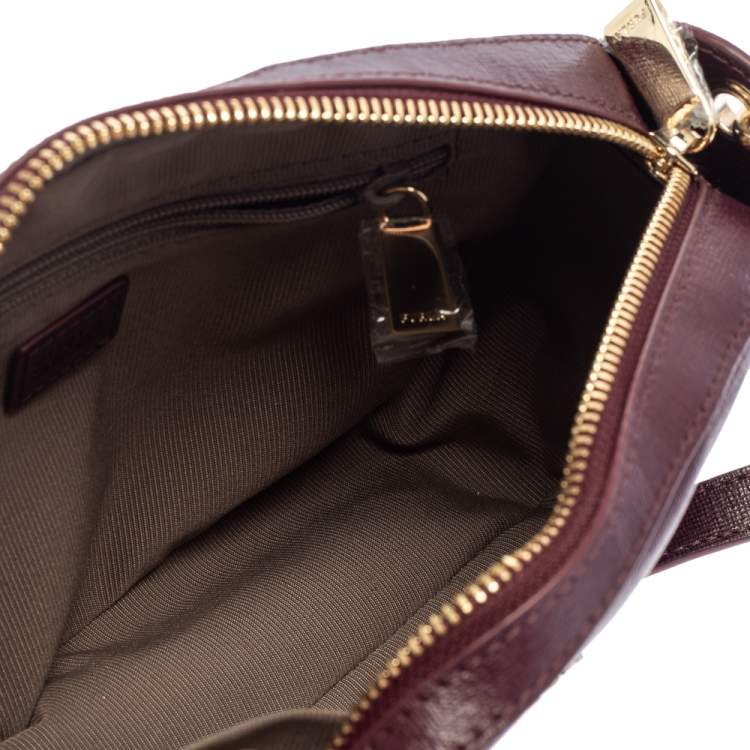 Pre Owned Furla Burgundy Leather Zip Crossbody Bag