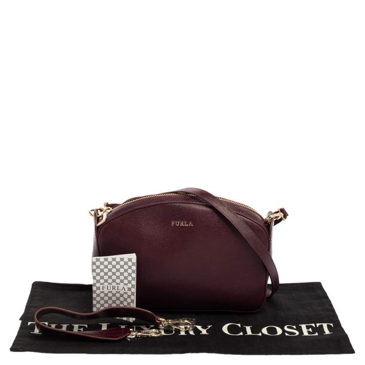 Pre Owned Furla Burgundy Leather Zip Crossbody Bag
