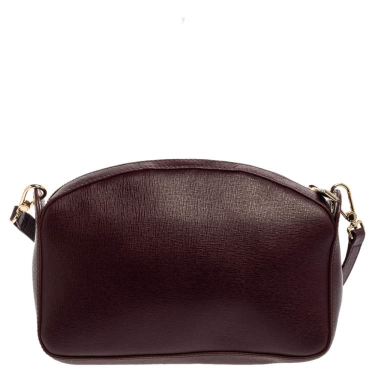 Pre Owned Furla Burgundy Leather Zip Crossbody Bag