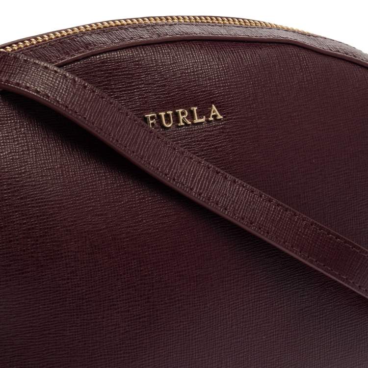 Pre Owned Furla Burgundy Leather Zip Crossbody Bag