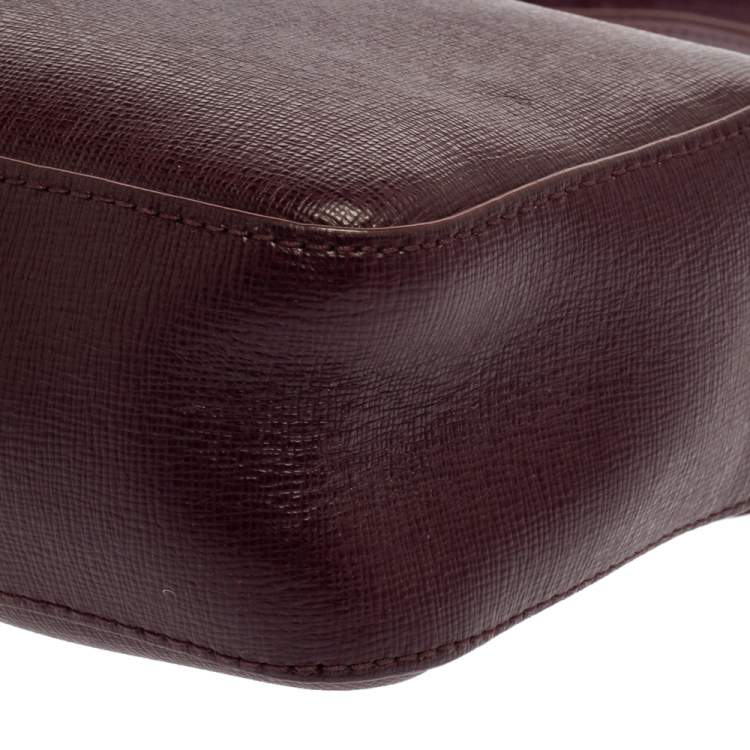 Pre Owned Furla Burgundy Leather Zip Crossbody Bag