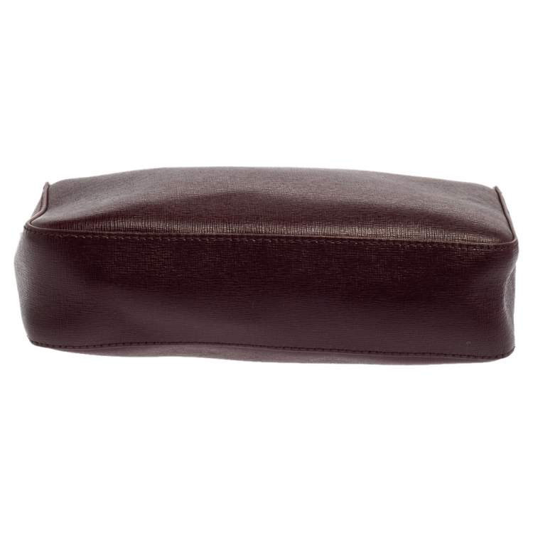 Pre Owned Furla Burgundy Leather Zip Crossbody Bag