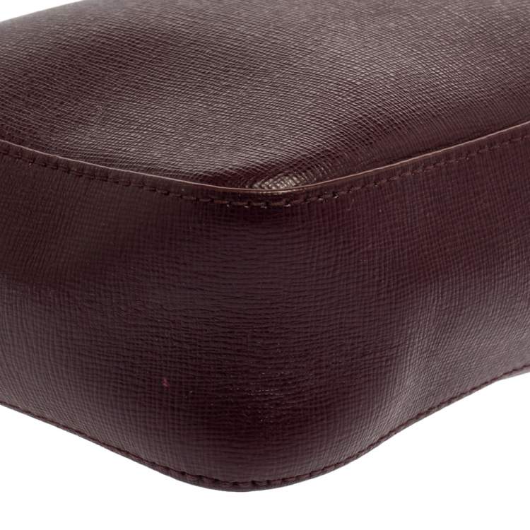 Pre Owned Furla Burgundy Leather Zip Crossbody Bag