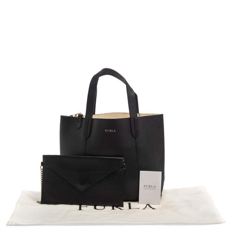 Pre Owned Furla Black Grained Leather Small Tote