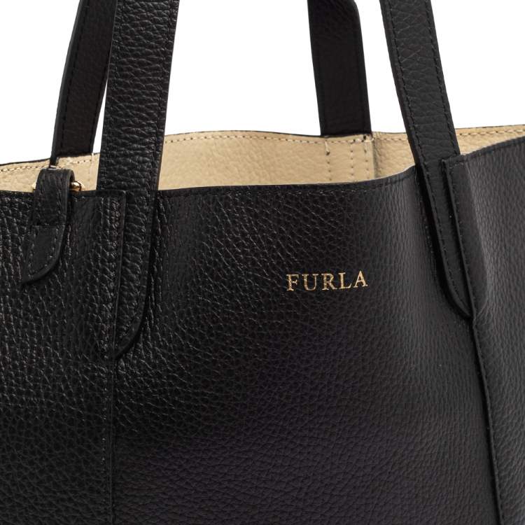 Pre Owned Furla Black Grained Leather Small Tote