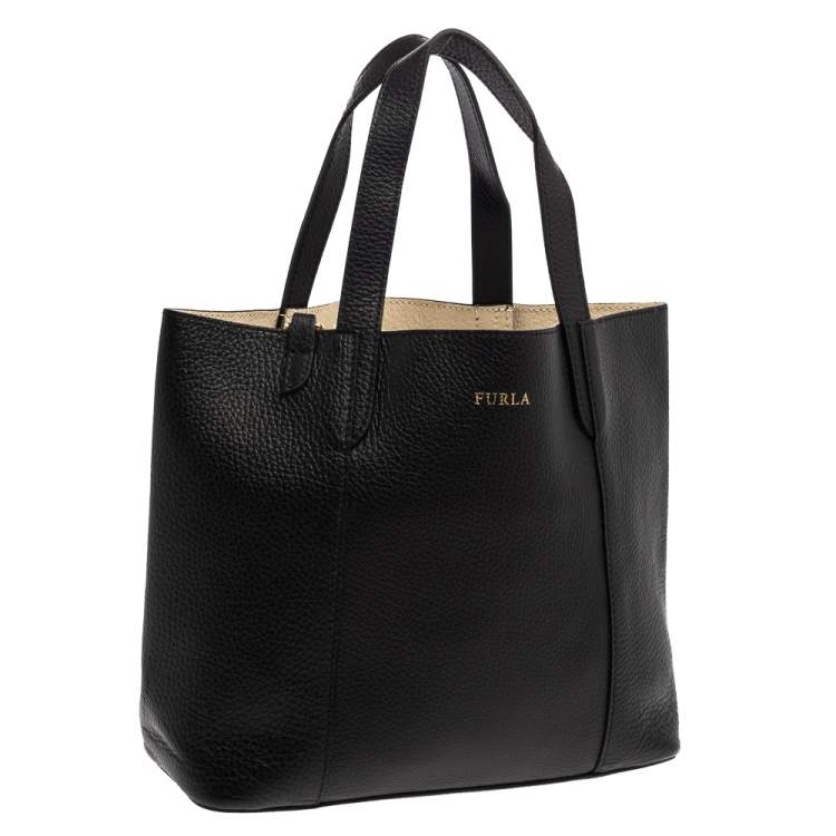 Pre Owned Furla Black Grained Leather Small Tote
