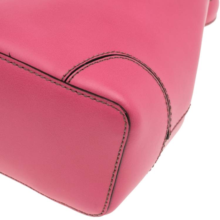 Pre Owned Furla Pink Leather Mini Stacy Bucket Bag