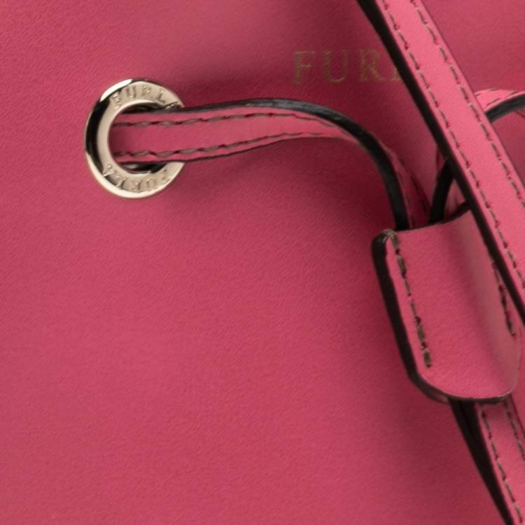 Pre Owned Furla Pink Leather Mini Stacy Bucket Bag