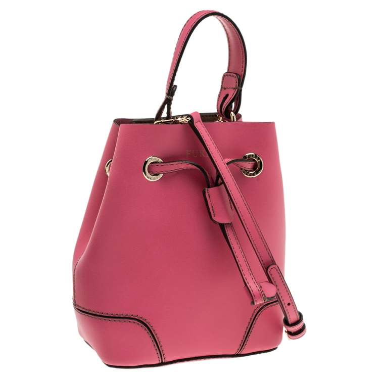 Pre Owned Furla Pink Leather Mini Stacy Bucket Bag