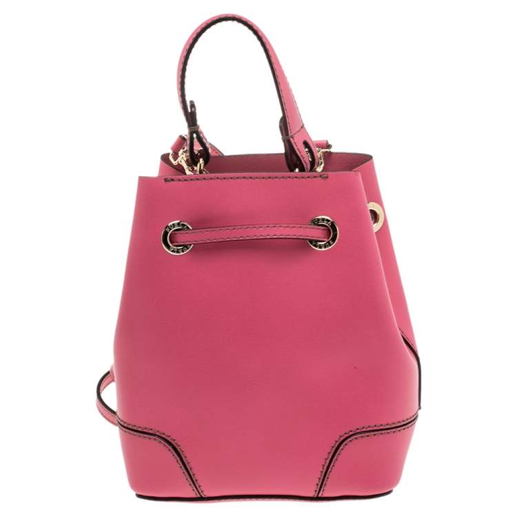Pre Owned Furla Pink Leather Mini Stacy Bucket Bag