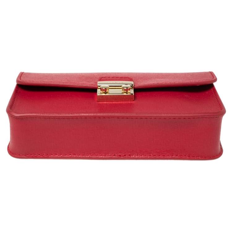Pre Owned Furla Red Leather Metropolis Chain Shoulder Bag