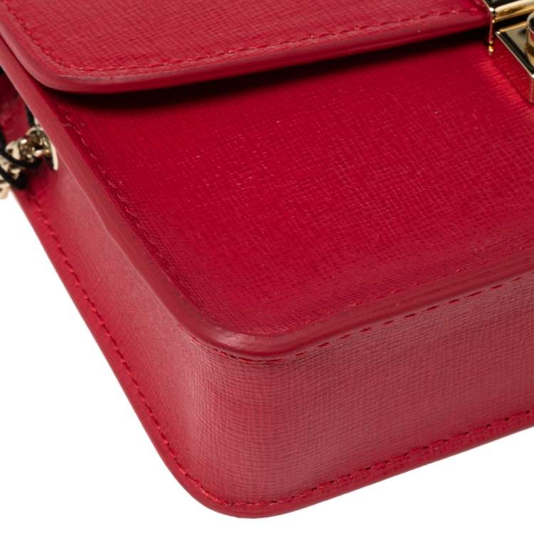 Pre Owned Furla Red Leather Metropolis Chain Shoulder Bag