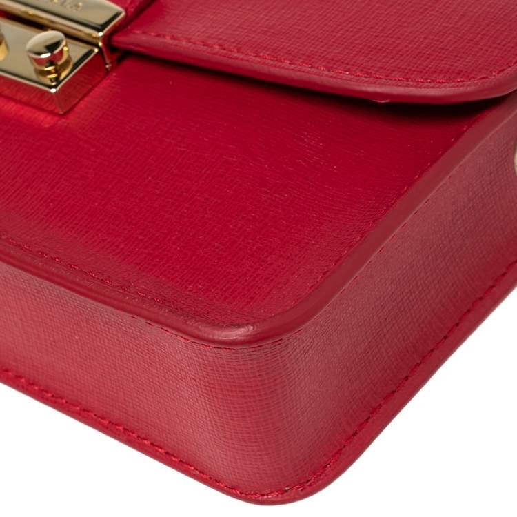 Pre Owned Furla Red Leather Metropolis Chain Shoulder Bag