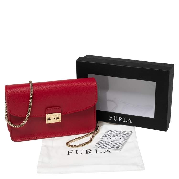 Pre Owned Furla Red Leather Metropolis Chain Shoulder Bag