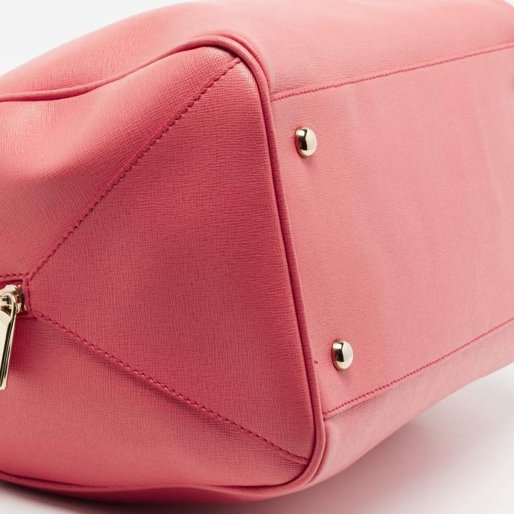 Pre Owned Furla Pink Leather Medium Boston Bag