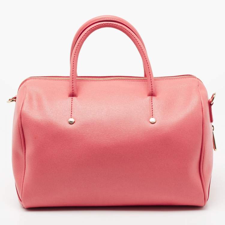 Pre Owned Furla Pink Leather Medium Boston Bag