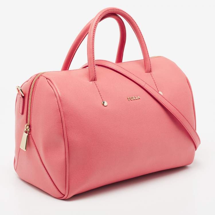 Pre Owned Furla Pink Leather Medium Boston Bag