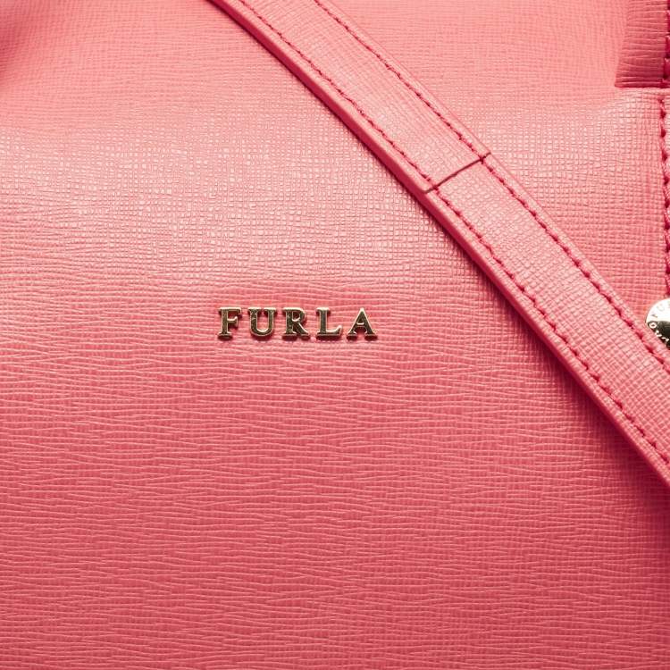 Pre Owned Furla Pink Leather Medium Boston Bag